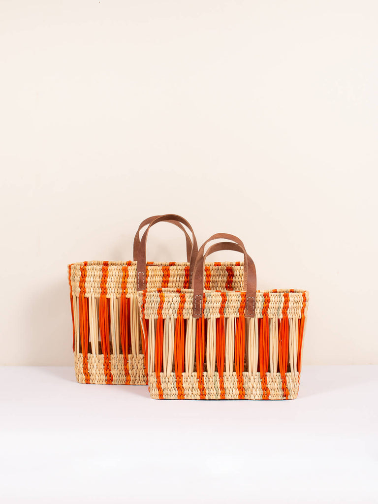 Bohemia Design Decorative Reed Basket, Orange Stripe