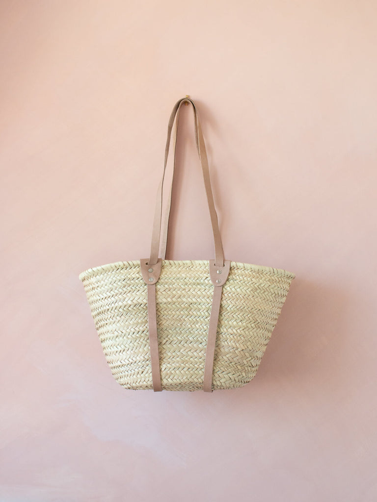 Natural woven Bardot basket bag with leather handles