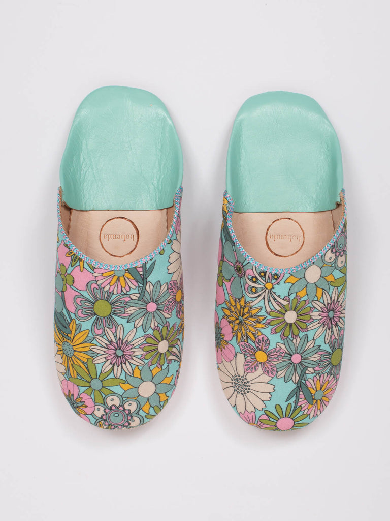 Margot Floral Babouche Slippers, Duck Egg by Bohemia Design
