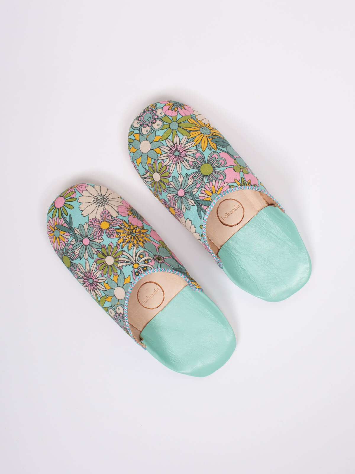 Margot Floral Babouche Slippers, Duck Egg by Bohemia Design Wholesale