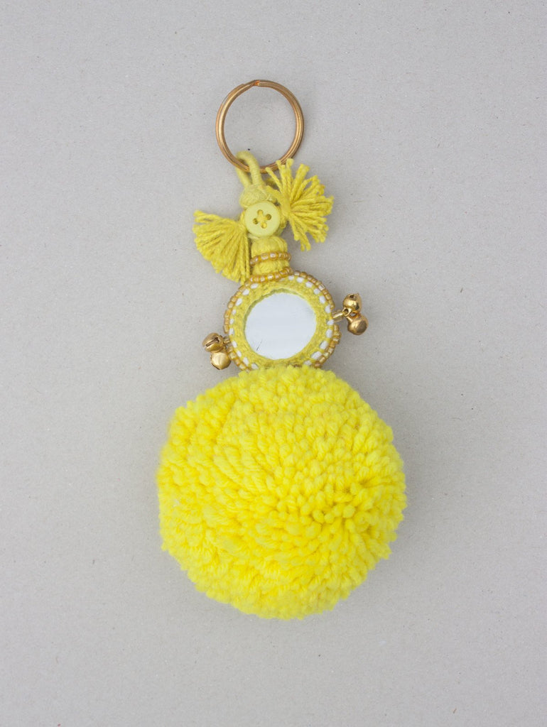 Pom Pom Mirror Keyrings, Single Colour (Pack of 5) | Bohemia Design