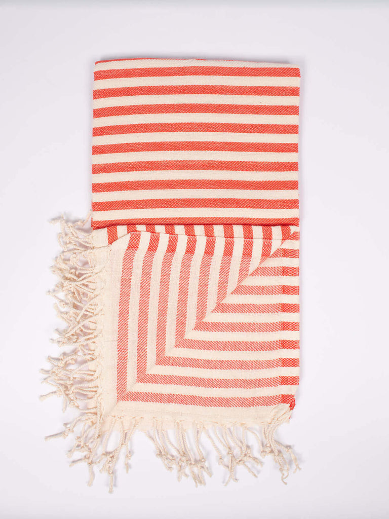 Wholesale orange and white striped hammam towel in premium Turkish cotton