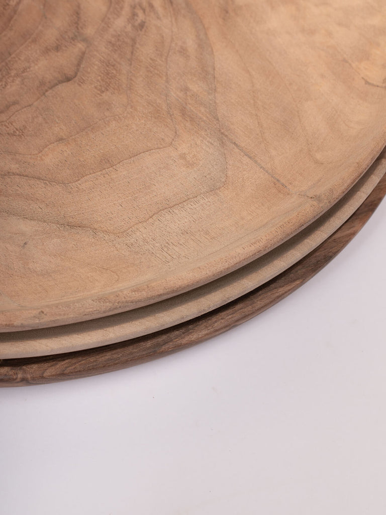 Stack of 3 Walnut Wood Plates