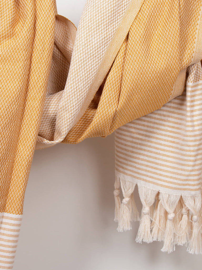 Striped Amalfi Hammam Towel in mustard stripe by Bohemia Design