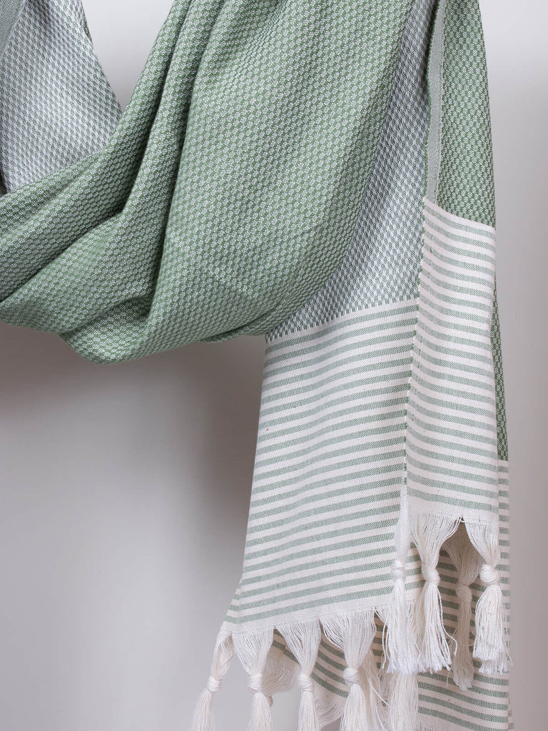 Striped Amalfi Hammam Towel in olive stripe by Bohemia Design