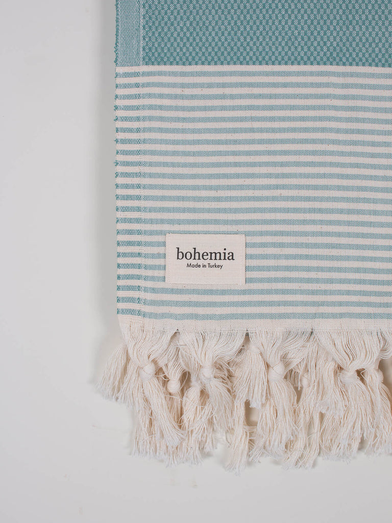 Striped Amalfi Hammam Towel in grey green stripe by Bohemia Design