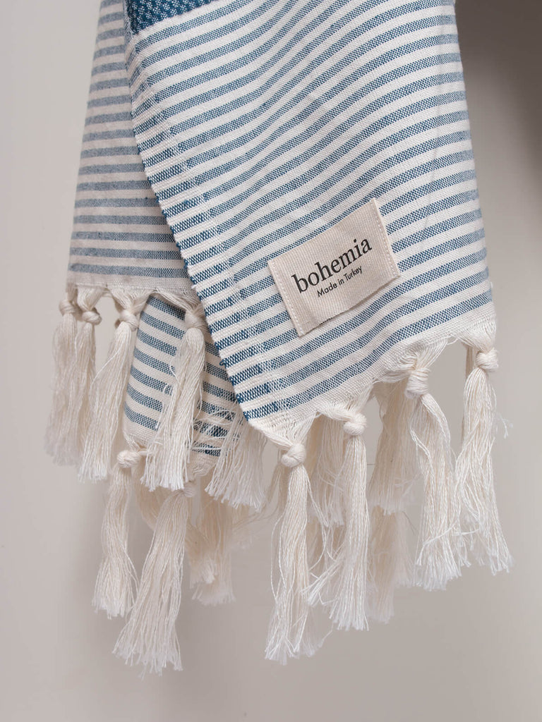 Striped Sorrento Hammam Towel in indigo stripe by Bohemia Design