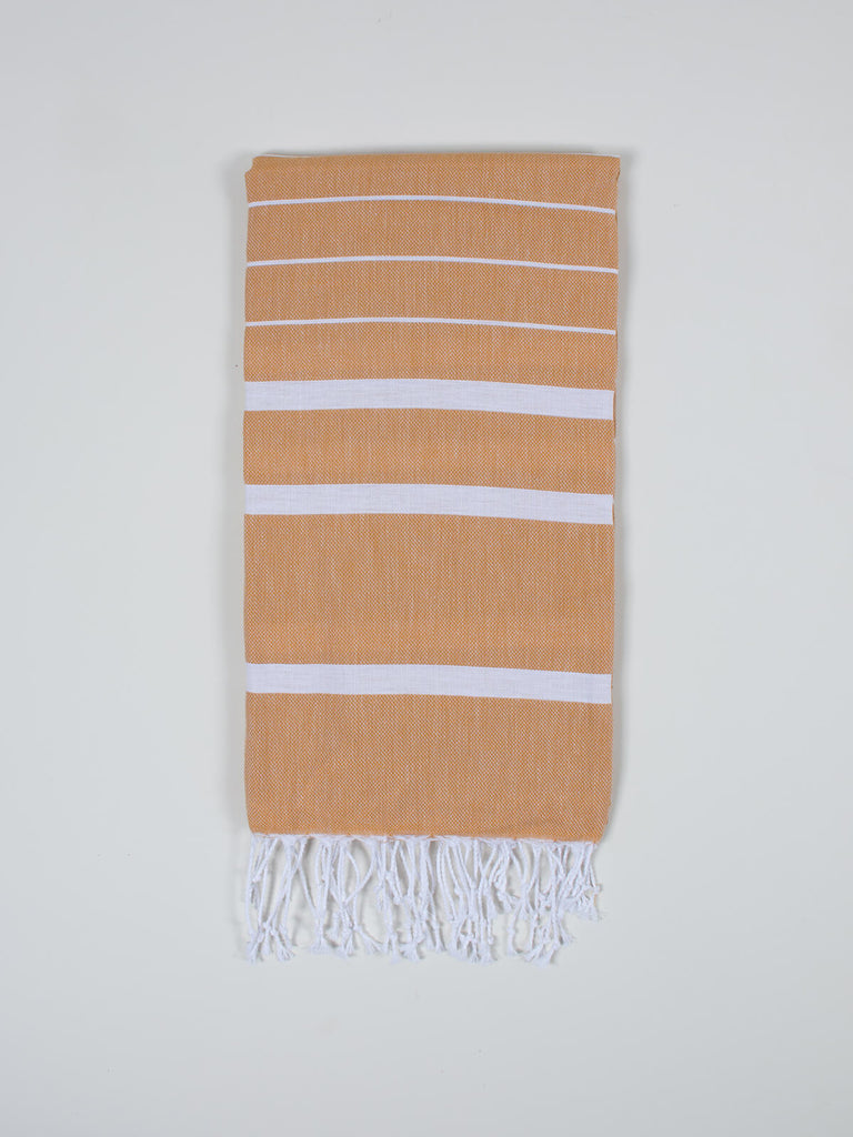 Ibiza Summer Hammam Towel in mustard stripe pattern by Bohemia Design