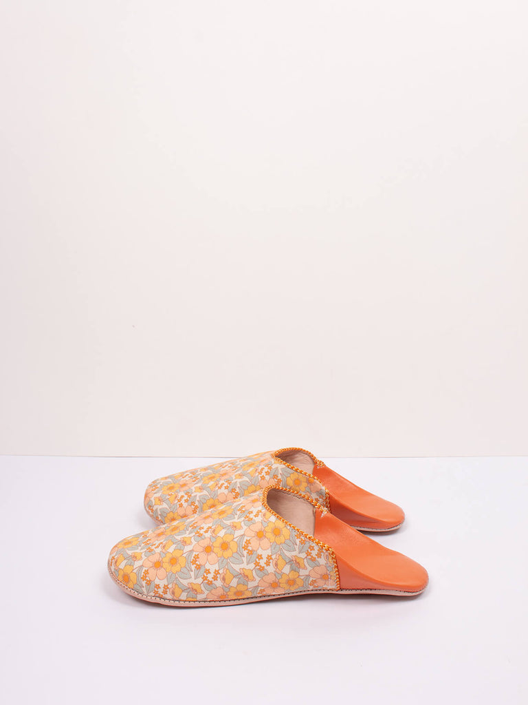 Moroccan babouche slippers in honey floral pattern by Bohemia Design