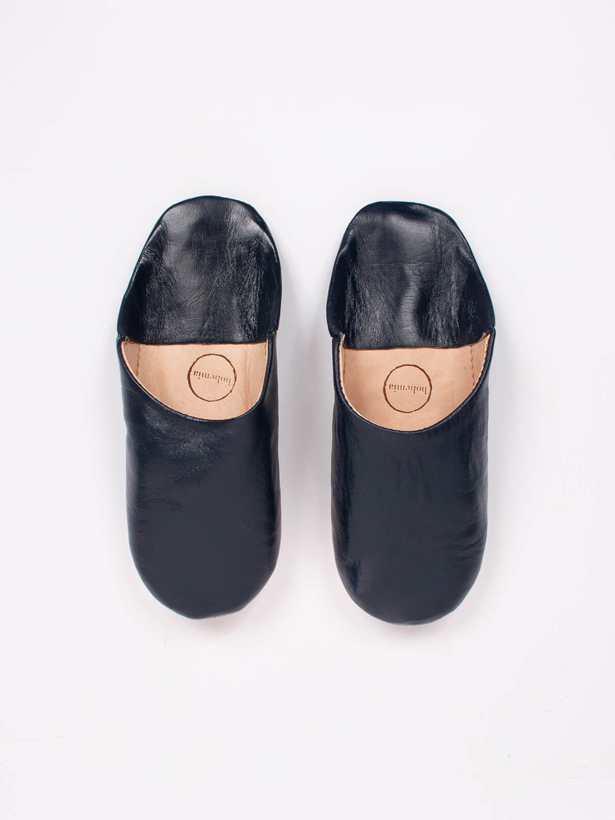 Moroccan babouche mule slippers in indigo leather by Bohemia Design