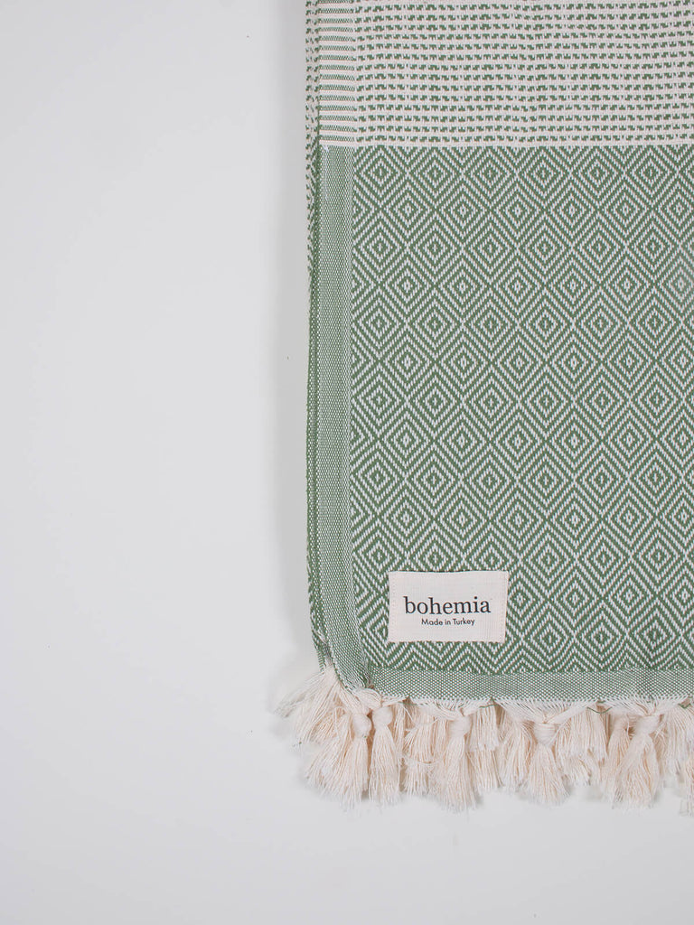 Nordic Dot Hammam Towel in olive diamond pattern by Bohemia Design