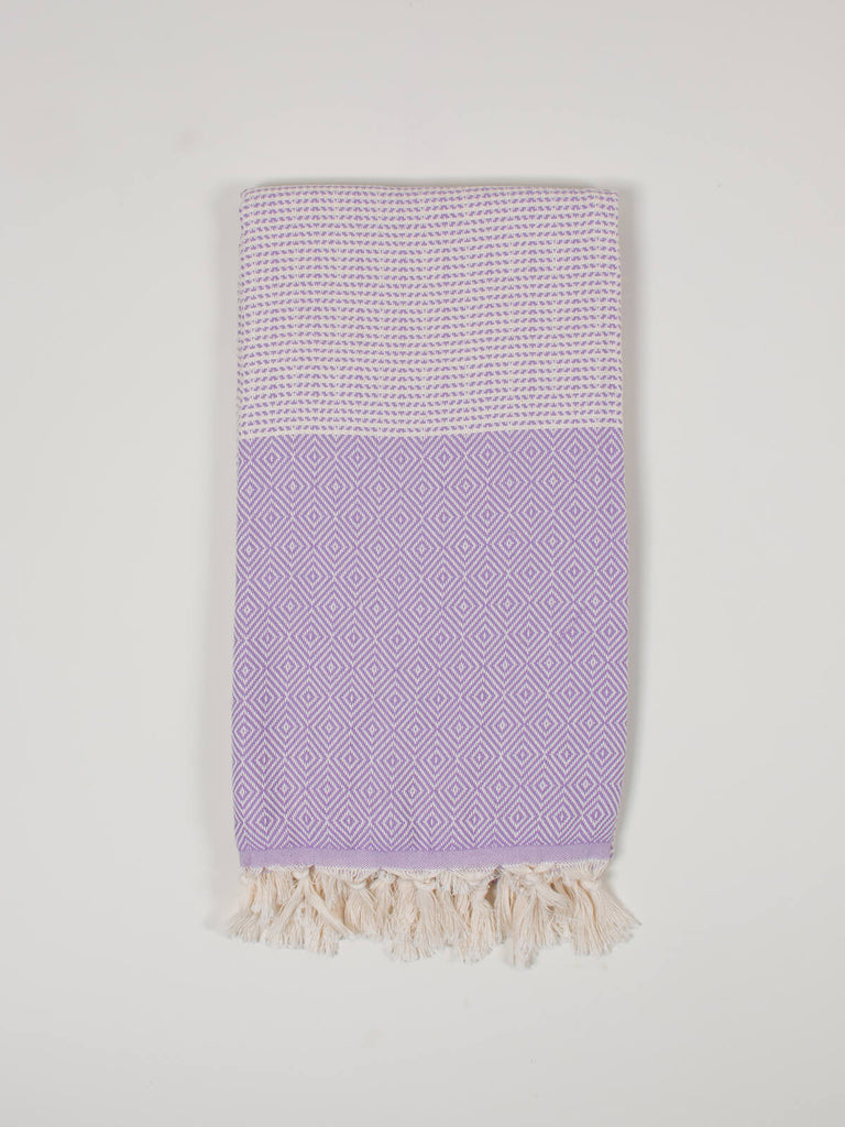 Nordic Dot Hammam Towel in lilac diamond pattern by Bohemia Design